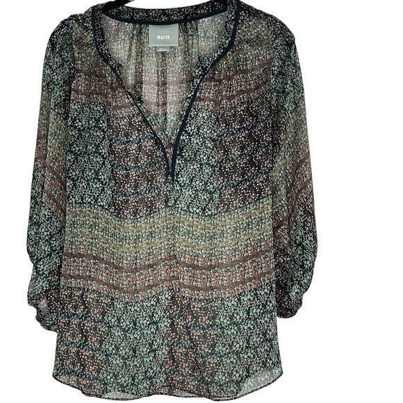 ANTHROPOLOGIE MAEVE Sheer Multi Color 3/4 Sleeves Boho Blouse Top Size S - Picture 14 of 16